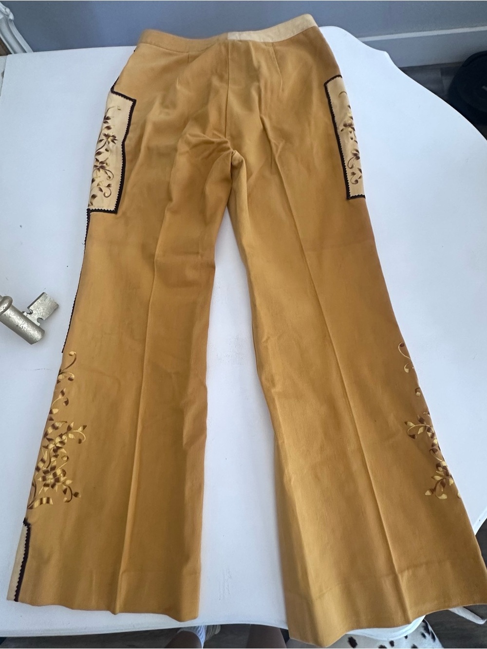 🌟 Rare Vintage 70s Two-Tone Embroidered Flare Pants – Made in Hong Kong - Picture 2 of 10